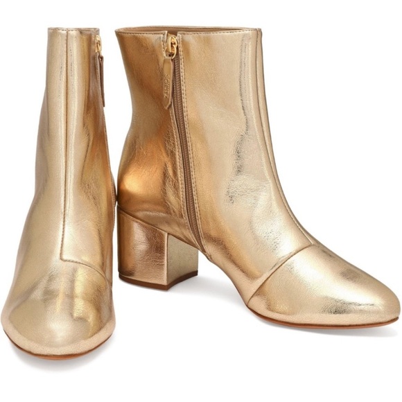 SCHUTZ Metallic Gold “Lupe” Leather Ankle Booties in Platina - Size 6 B - Picture 1 of 7